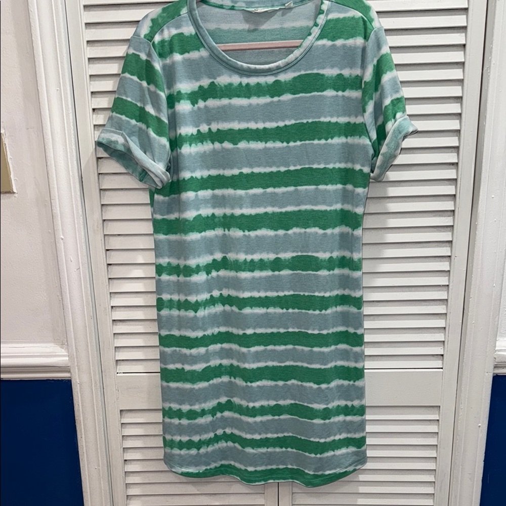 Candace Cameron Bure Green and White Striped Midi Dress